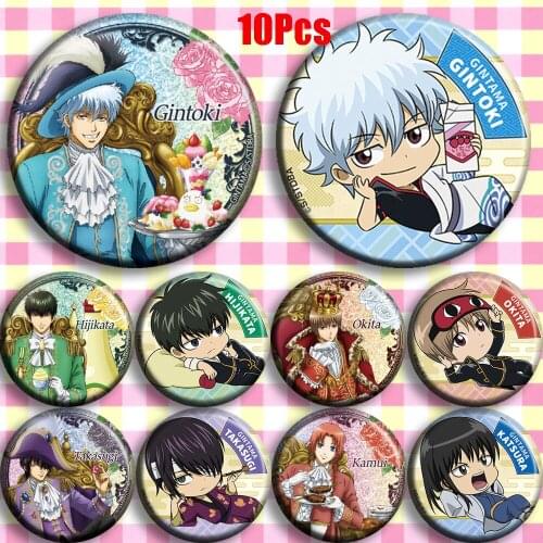 Japan Anime GINTAMA Sakata Gintoki Kagura Sadaharu Cosplay Bedge Cartoon Collect Bags Badges For Backpack Button Brooch Pin Gift