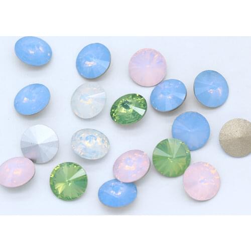 8-18mm opal color point back faceted Fancy stone round rivoli foiled crystal rhinestone Nail Art Decoration Jewelry making Beads