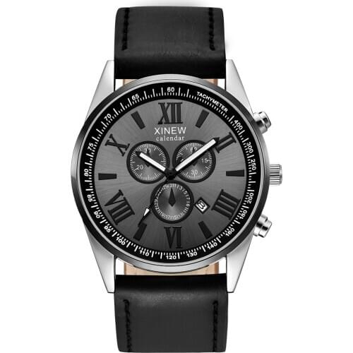 Wholesale Brand Watches Mens Leather Date Quartz Wrist Watch Stainless Steel Back Sports Vintage Watch Relogio Masculino 2018