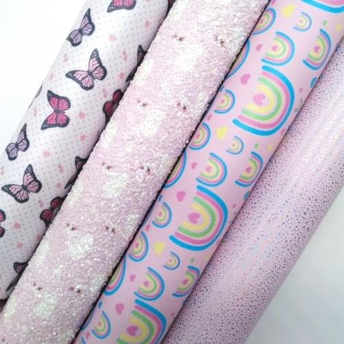 Twinkling Twinkling Swan Chunky Glitter Leather Butterfly Rainbow Synthetic Faux Leather Fabric Felt Backing 21X29CM KM571