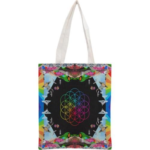 Custom Coldplay Tote Bag Reusable Handbag Women Shoulder Foldable Cotton Canvas Shopping Bags