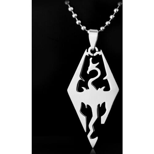 RJ The Elder Scrolls Skyrim Dragon Necklace Stainless Steel Hollow Magic Dragon Pendant Cosplay Jewelry Accessories Gift