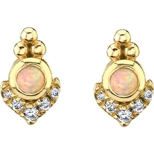 Real 925 sterling silver Mini Small white round Fire opal stone tCZ Paved charm stud earring for women girl fashion jewelry gift