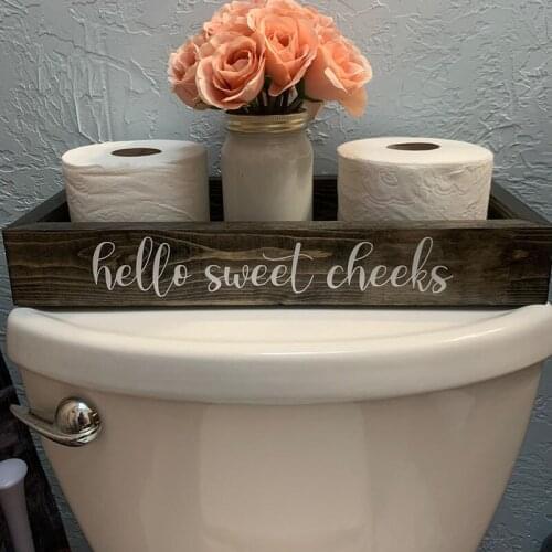 Hello Sweet Cheeks Toilet Paper Tank Tray Caddy Box Sticker Decal Vinyl Bathroom Shower Room Decor