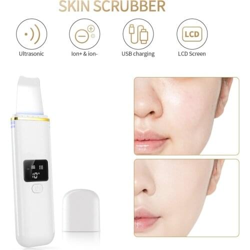 USB Recharge Ultrasonic Face Skin Scrubber Blackhead Peeling Remover Facial Cavitation Pore Deep Cleaning Ion Skin Spatula
