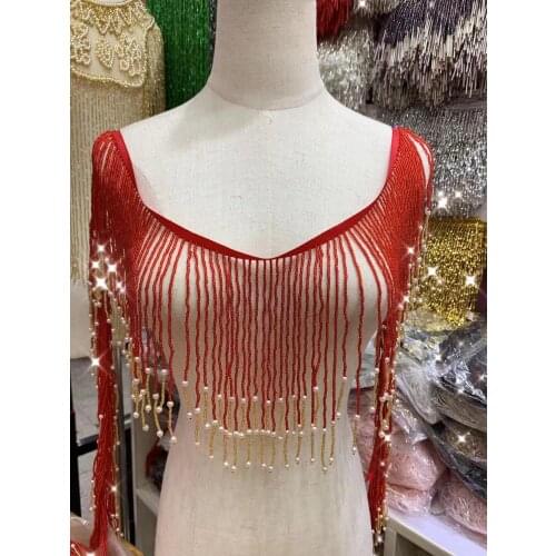 On stock 11 yards/bag beads tassel fringe 15cm width SYJ-9621 for bridal wedding