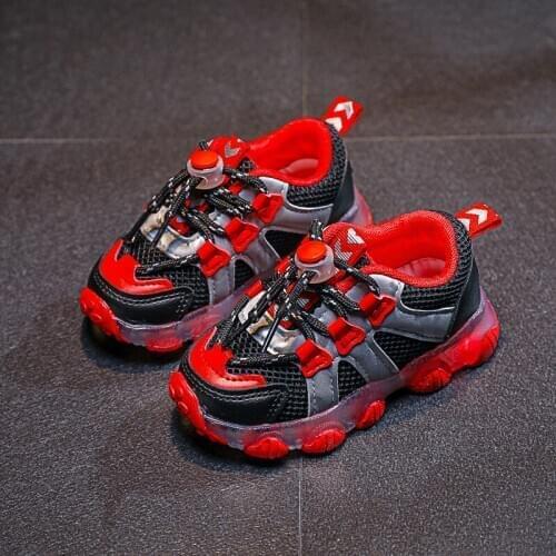 Spring New Children Sneakers For Girls Casual Shoes Kids Boys Colorful Breathable Mesh Sports Shoes LED Sneakers E627