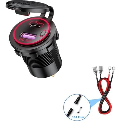 DIY 12V/24V PD Type C Car Charger ON/OFF Switch QC 3.0 Quick Charger Waterproof 36W Charger Power Delivery for Motorcycle Boat