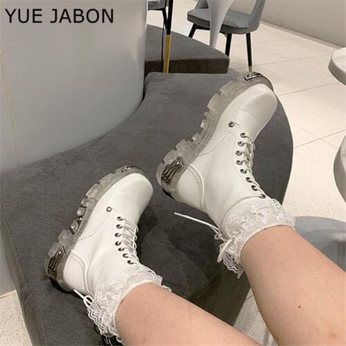 Punk Style Platform Women Ankle Boots Womens Motorcycle Ladies Chunky Shoes Metal Decor White Women Riding Knight Short Booties