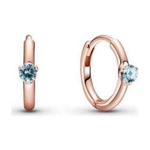 925 Sterling Silver Rose Light Blue Solitaire Huggie Hoop Earrings Earring For women 289304C02