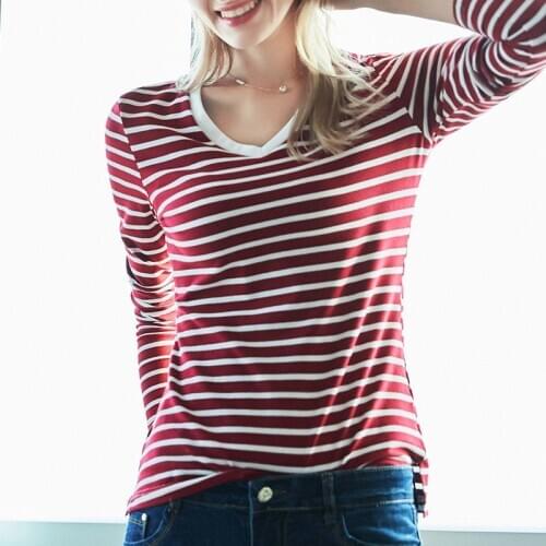 Women Spring Summer Style Pullover T-Shirts Tops Lady Casual Long Sleeve Striped Printed Tshirts Top ZZ0095