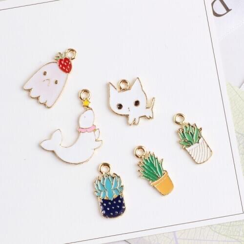 MRHUANG 10pcs Cute Cat dolphin Cat Evil Enamel Charms Alloy Pendant fit for bracelet DIY Fashion Jewelry Accessories