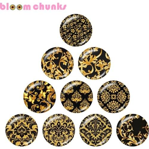 Black golden color 10pcs mixed 12mm/18mm/20mm/25mm Round glass cabochon jewelry flat back Making findings B5700