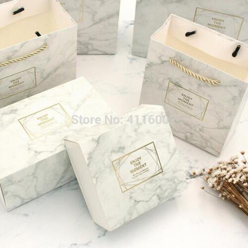 100pcs Small Box Marble Color Vintage Wedding Candy Box Gift Bag Kraft Paper Gift Box Chocolate Boxes Cookies Bag