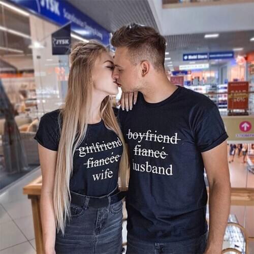 2021 New Wedding Gifts Couple Clothes Short Sleeve T shirt Husband Wife Letter Print Funny Lovely Clothes Matching Valentine Top