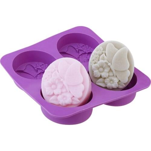 4 Holes Butterfly Flower DIY Handmade Soap Silicone Mold Form Cake Decorating Cake Baking Tools Chocolate Mold For Soap Making