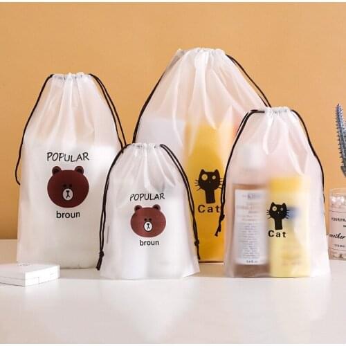 5 pcs Cute Transparent Waterproof Shopping Bag Travel Cosmetic Drawstring Beauty Set Storage Bag Clothing and Footwear Organizer