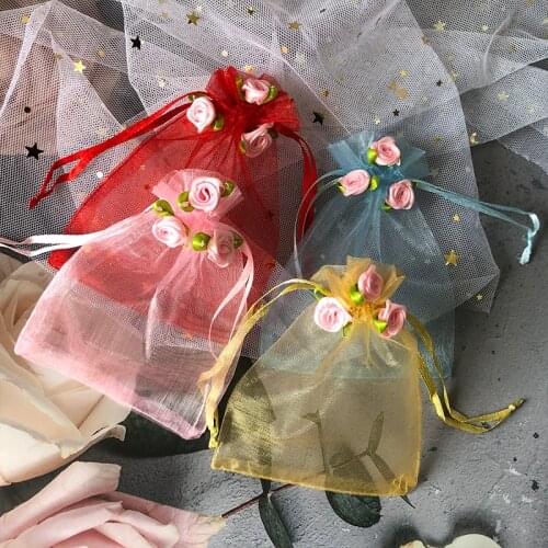 50pcs Gift Bag Organza Bag Flower Decoration Color Bag Storage Organizer Supplies for Gift Romantic Drawstring Bag Pouch Jewelri