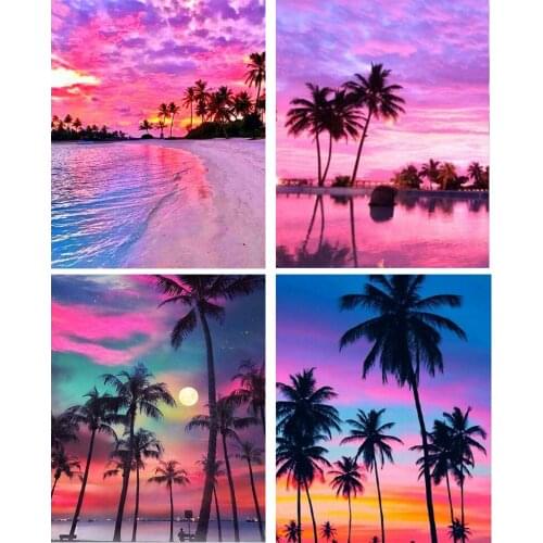 5D DIY Diamond Painting Full Square Sunset Seaside Landscape Set Cross Stitch Kits Diamond Embroidery Mosaic Picture Home Decor