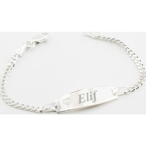 925 Sterling Silver Name Writtable Girl Bracelet with Heart Design