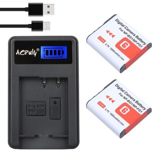2Pcs NP-BG1 NP BG1 Battery + LCD USB Charger for Sony DSC-W35 DSC-W40 DSC-W50 DSC-W50B W3 W50 W55 W70 W80 W90 W100 W120 Camera