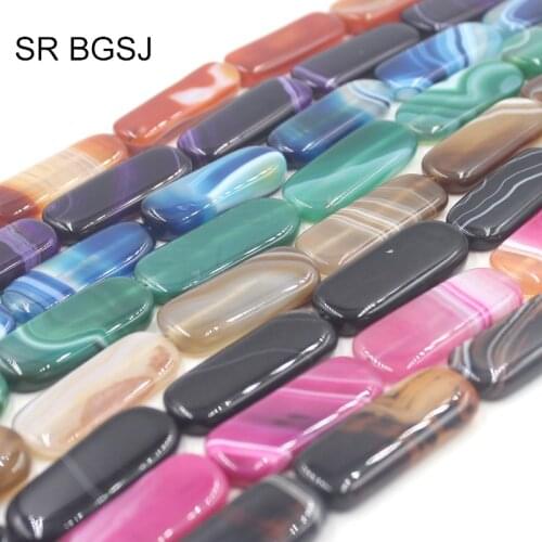 Free Ship 16x38mm Rectangle Natural Gems Stone Jewelry Making Agat Beads Strand 15"