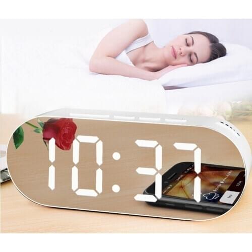 Alarm Clock LED Digital Mirror Table Clock Snooze Wake Up Light Home Decoration Clock Despertador Large Time Display USB Cable