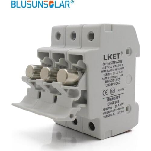 BULSUNSOLAR 5 Set/Lot 3P Parallel Fuse Holder 1000V DC with Inline Fusible 10x38 gPV Base for Solar System Protection