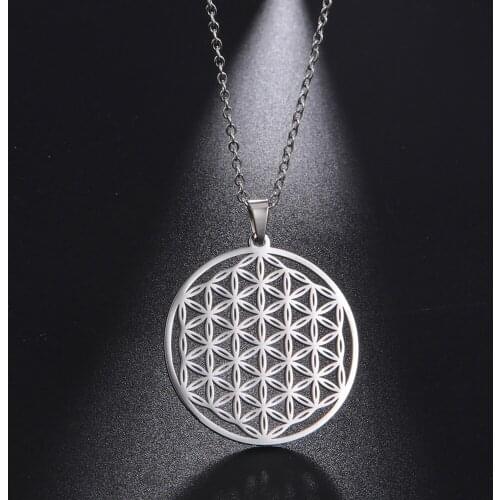 Teamer Chakra Flower of Life Necklace Stainless Steel Mandala Choker for Men Women Natural Vintage Amulet Geometric Jewelry
