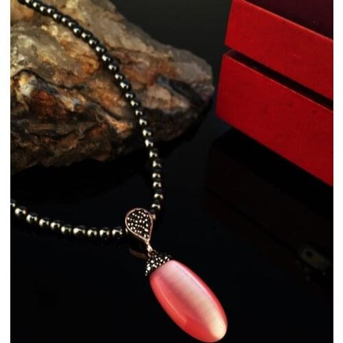 Dr Stone Natural Stone Women 'S Rose Gold Plated Cat 'S Eye Stone Necklace KR 372867454