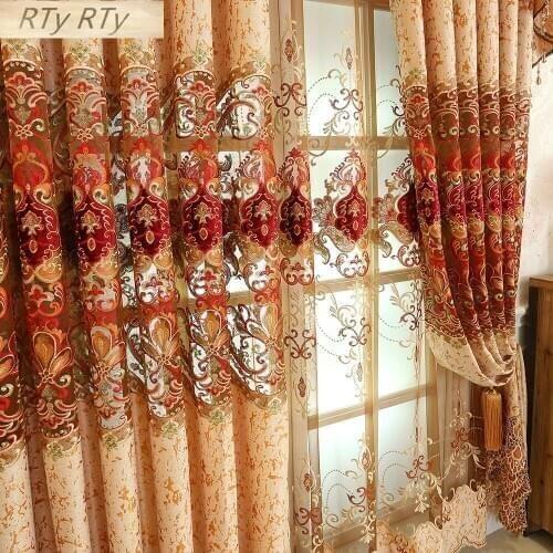 European Curtains for Living Dining Room Bedroom Chenille Embroidered Curtains Luxury Villas Valance Curtain Fabric