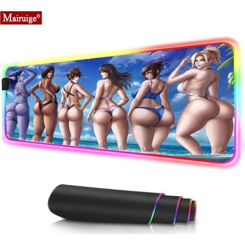 LED Mousepad RGB Anime Big Ass Hips Girl Sexy Long Legs Bikini Breasts Glow Colorful Logo Mouse Pad XXL Computer Gamer Desk Mat