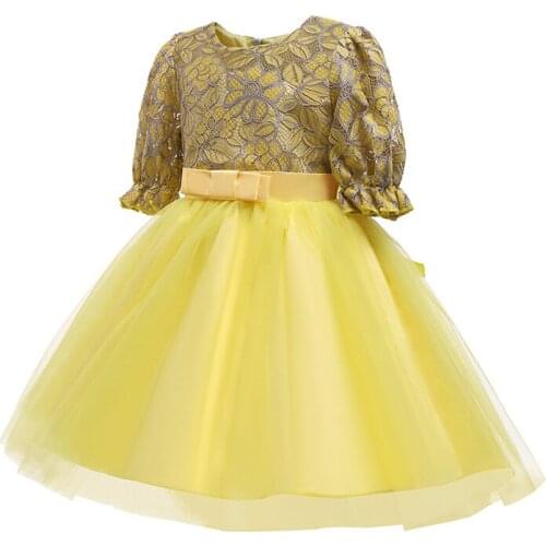 2021 Summer Lace Princess Dress Wedding Flower Girl Dresses For Girls Net yarn Childrens Dresses Puff Sleeve Girls Clothes