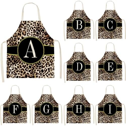 Leopard Letter Pattern Linen Apron Baking Accessories Aprons for Women Apron Kitchen Cooking Accessories Cafe Apron for Men