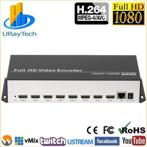MPEG-4 H.264 8 Channels HD 1080P HDMI Video Encoder RTMP RTSP M3U8 RTMPS Multicast Live Encoder 8Ch HDMI To IP Transmitter IPTV