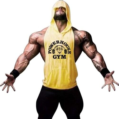 Men Bodybuilding Cotton Tank Top Gyms Fitness Hooded Vest Sleeveless Shirt Summer Casual Fashion Workout Gym Powerhouse Clothing