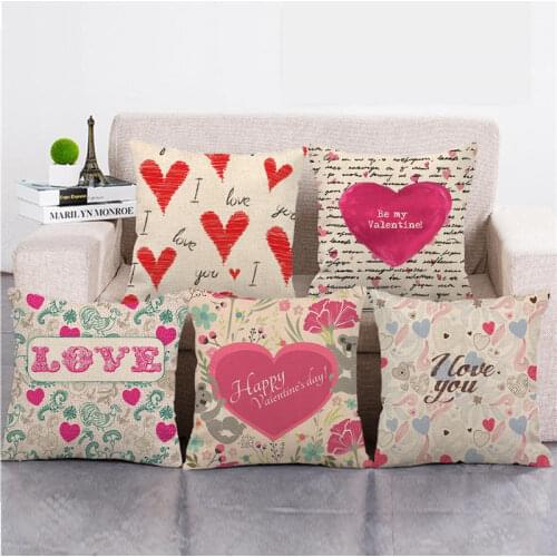 Pillow Cover February 14 Valentines Day Gift Pillow Case Cushion Covers 45*45cm Artificial Linen Pillowcases Housse De Coussin
