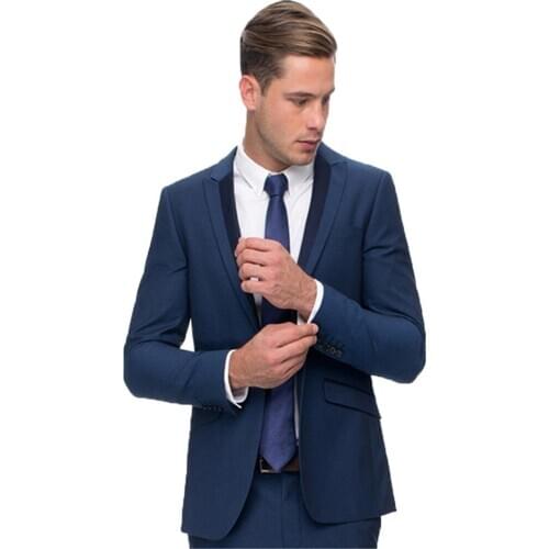 2020 New Custom Made Handsome Peaked Lapel Tuxedos Back Vent Wool Blond Blue Groom Tuxedos Two-Piece Suit Cool(Jacket+Pants+Tie)