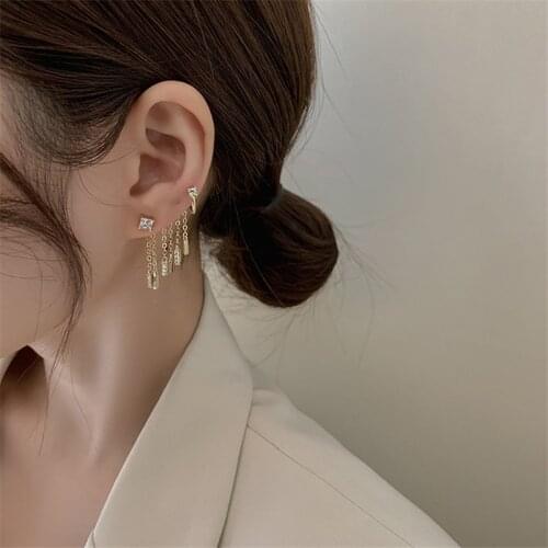 New Unusual Ear Clip and Stud Tassel Dangle Earring Fashion Korean Women Jewelry Luxury Party Sexy Accessories Earring