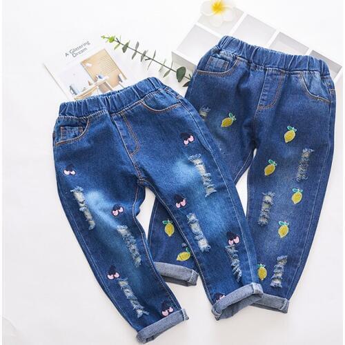 Autumn Children Denim Jeans kids baby Girls Pants Cute cherry Kids Clothes Pants Causal Jeans Girls leggings Kids Trousers