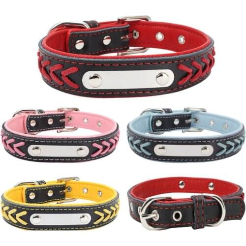 New engraving pure hand woven dog collar leather pet collar with comfortable backing for dog traction
