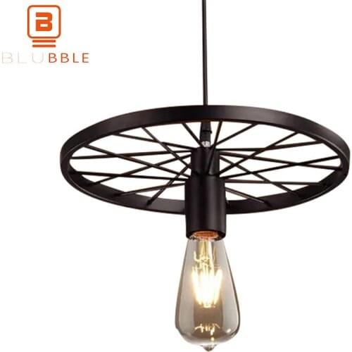 BLUBBLE Vintage Wheel Pendant Light American Originality Industry Loft Pendant Lamp AC 90-260V Restaurant Bedroom Hanglamp
