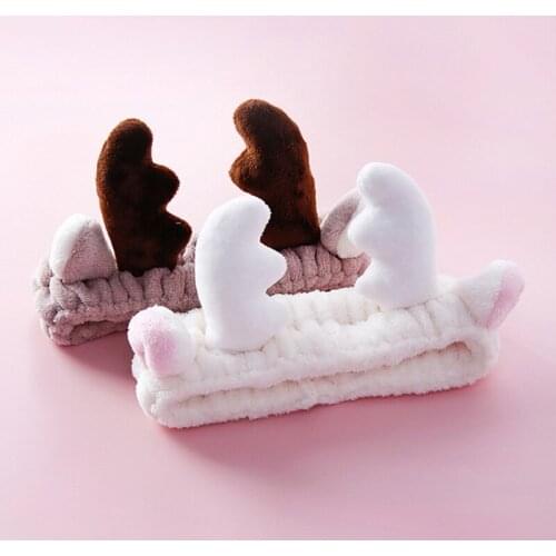 Q Cute Christmas Antler Hair Bands For Women Coral Velvet Wash Face Hairband Girl Makeup Headband Turban Female Hair Accessories