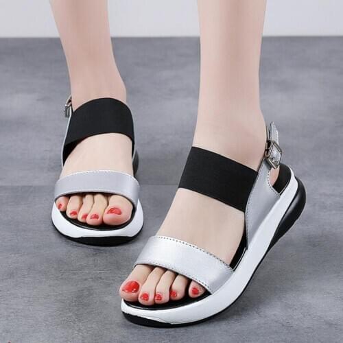 Women Wedges Flat Sandals Cow Leather Female Shock Absorption Sandals Ladies Comfortable Non-slip Shoes