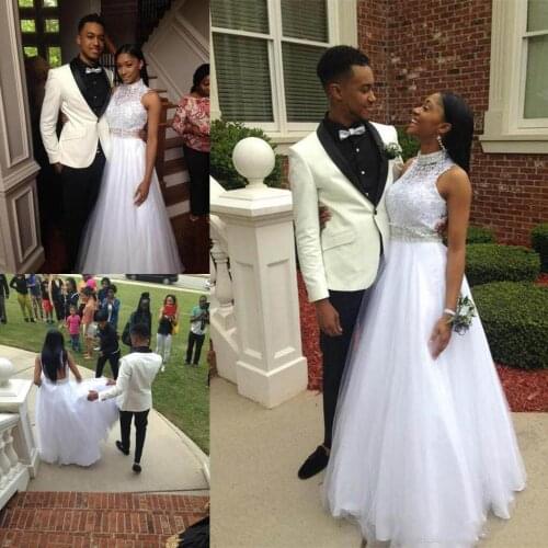 Sexy High Neck Prom Dresses With Crystal beaded A Line tulle floor Length custom Made Formal Evening prom gown 2019 prom dress