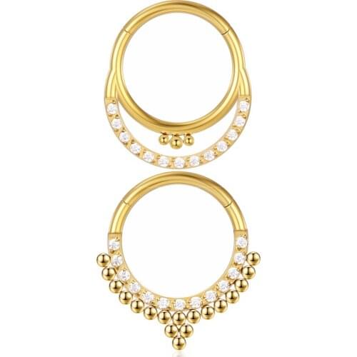 G23 Titanium gold Nose Ring Zircon Septum Clicker Daith Cartilage Tragus gold nose Piercing Hinged Segment Hoop Earrings Jewelry