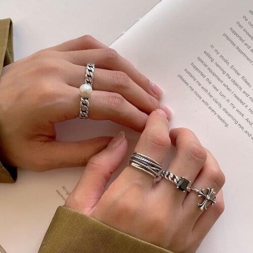 SHANICE 100% 925 Sterling Silver Geometry Circle Open Rings Silver Color Hollow Chain Fingers Rings Women Men Adjustable Party