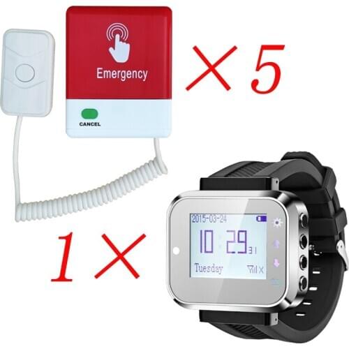 Caregiver Pager Nurse Call System Watch Receiver Sound Alert Watch Pager and Emergency Buttons for Elderly Patient Disable