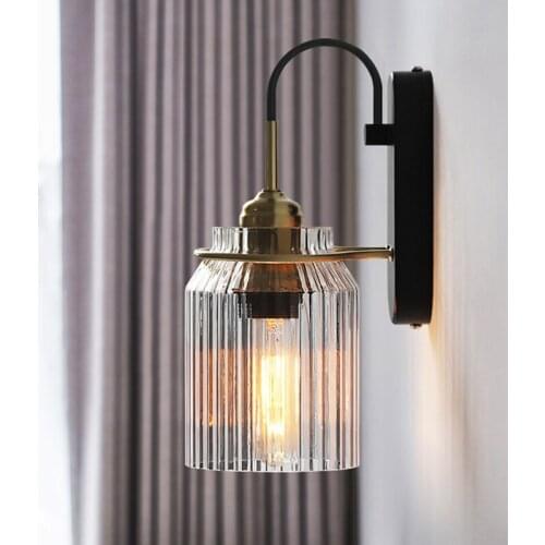 Nordic Nostalgia Bar Aisle Corridor Mirror Front Iron Glass Edison Wall Lamp Retro Industrial Style Bedside Wall Sconce Fixtures