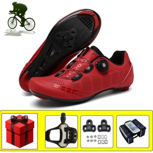 Road Bike Shoes Add Pedals Breathable Self-locking Bicicleta Triatlon Riding Bicycle Footwear Rotating Button Road Flat Shoes